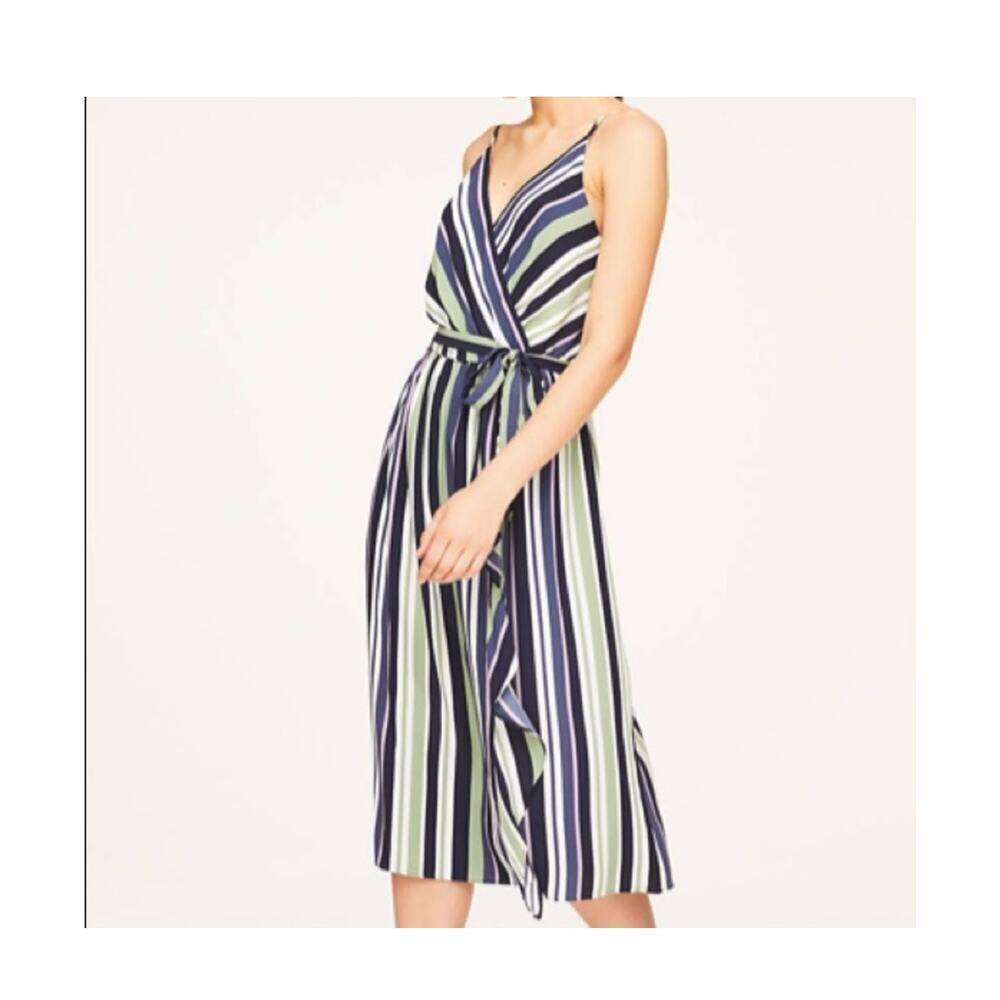 Ann Taylor LOFT Striped Sleeveless Faux Wrap Dress Size Small